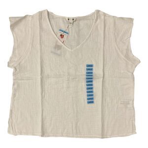 Three Dots Women's Short Sleeve V-Neck Double Layer Cotton Gauze Shirt - White